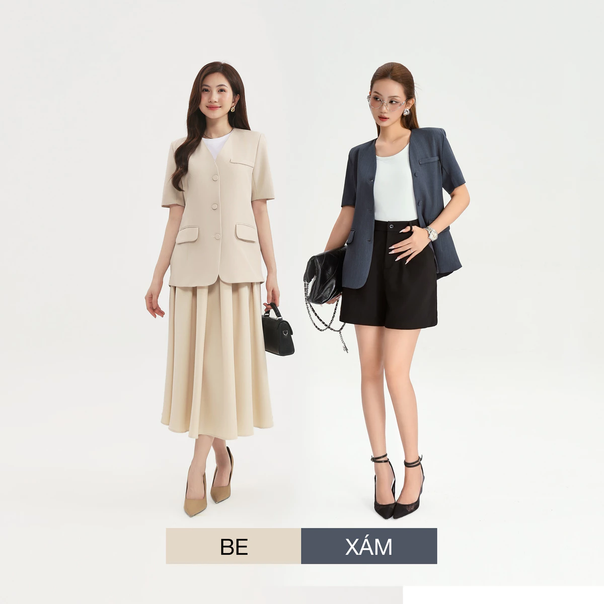 Áo Blazer Tay Ngắn GUMAC Dáng Suông Đệm Vai Mỏng Thiết Kế 2 Lớp Cao Cấp LOWG0104