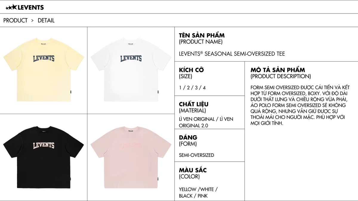 Áo Thun Levents Seasonal Semi-Oversized Tee 100% Cotton T-shirt