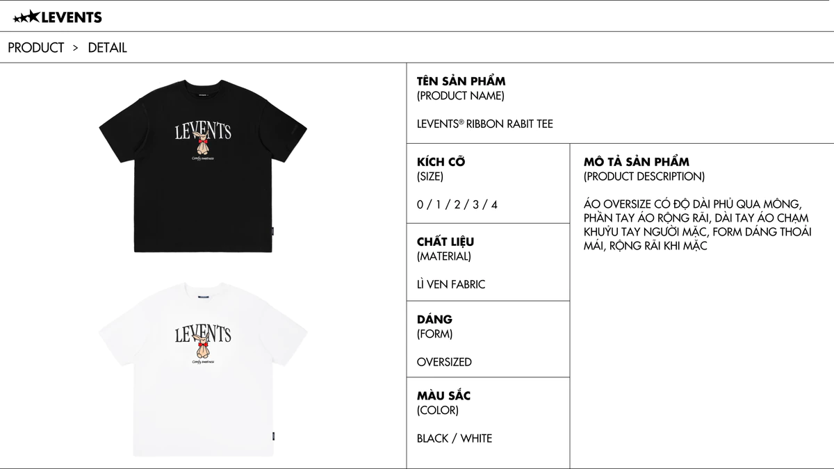 Áo Thun Levents Ribbon Rabit Tee Oversized 100% Cotton T-shirt