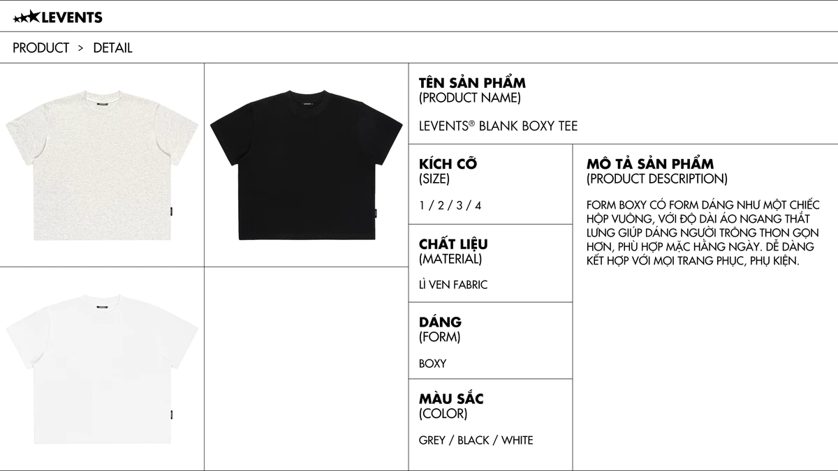 Áo Thun Trơn Levents Blank Boxy Tee 100% Cotton T-shirt