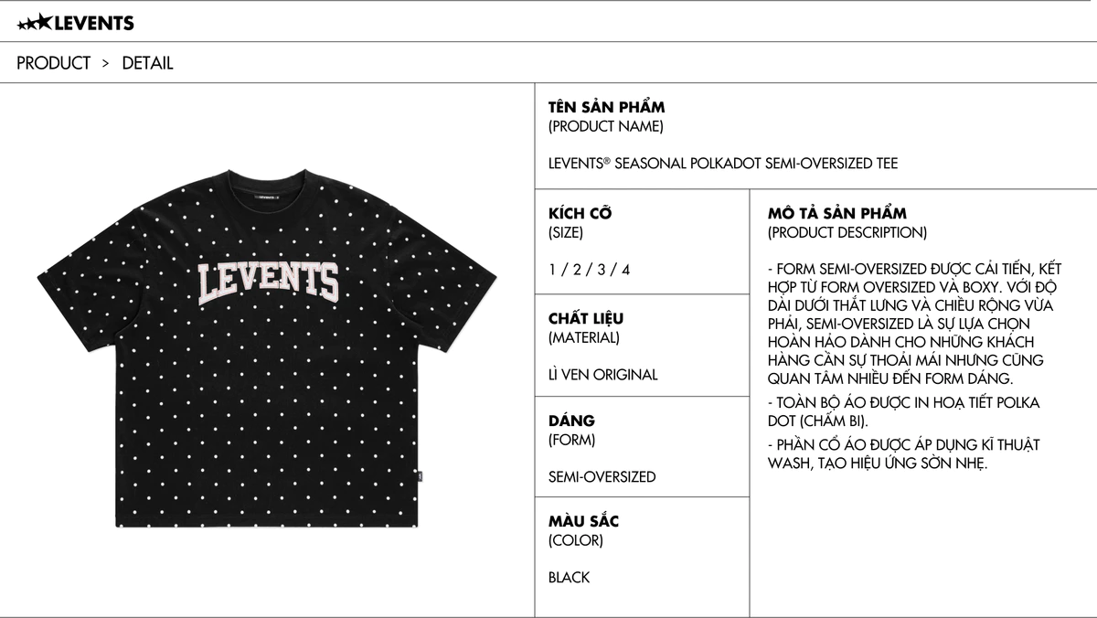 Áo Thun Levents Seasonal Polkadot Semi-Oversized Tee/ Black 100% Cotton T-shirt