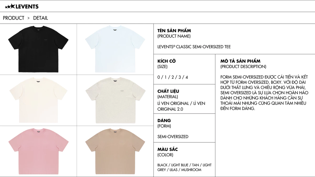 Áo Thun Levents Classic Semi-Oversized Tee 100% Cotton T-shirt