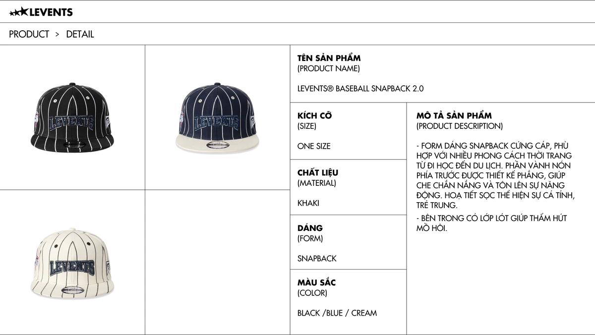 Nón Levents Baseball Snapback 2.0 Khaki