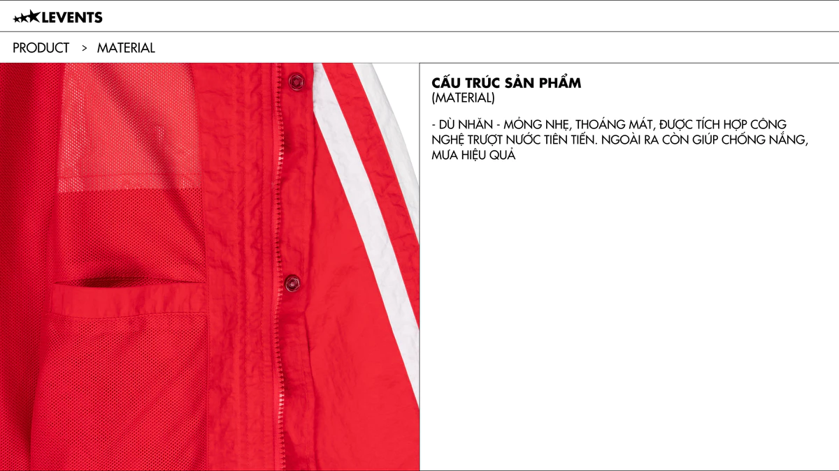 Áo Khoác Dù Levents Classic 2Tone Wrinkle Nylon Hood Jacket/ Red Form Oversized