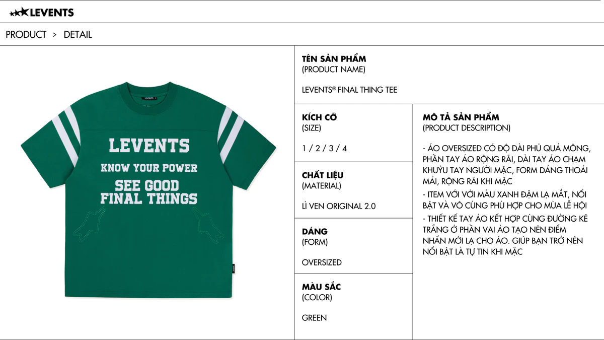 Áo Thun Levents Final Things Tee/ Green Oversized 100% Cotton T-shirt
