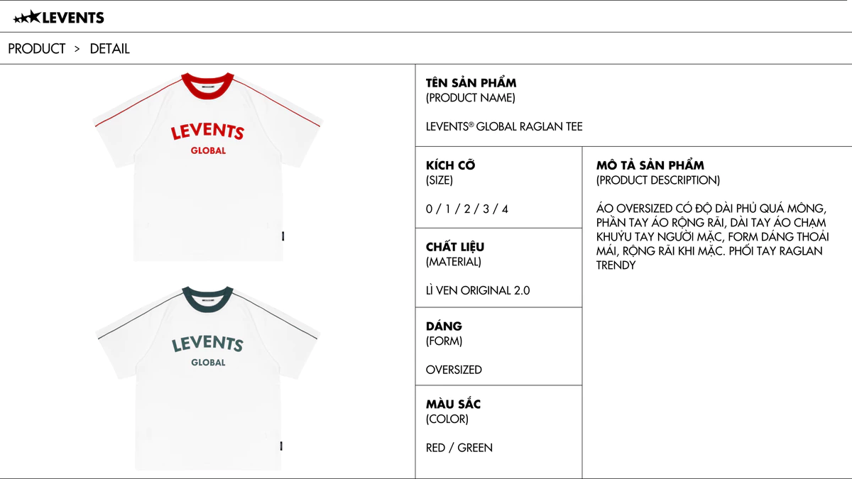 Áo Thun Levents Global Raglan Tee Oversized 100% Cotton T-shirt