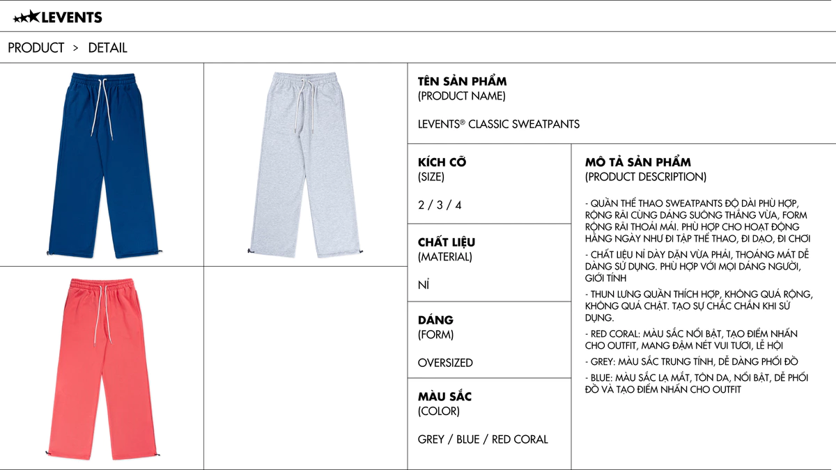 Quần Dài Levents Classic Sweatpants Nỉ Dày Dặn Straight Fit