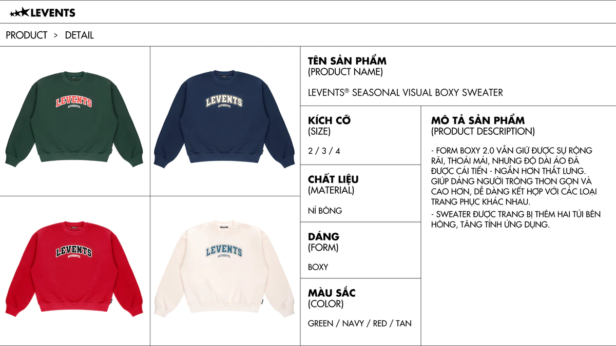 Áo Sweater Levents Seasonal Visual Boxy Nỉ Bông