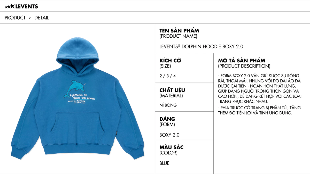 Áo Hoodie Levents Dolphin Boxy 2.0 Nỉ Bông
