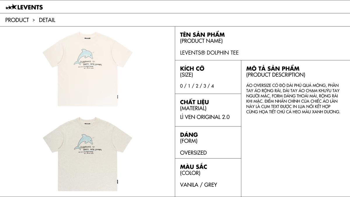 Áo Thun Levents Dolphin Tee Oversized 100% Cotton T-shirt