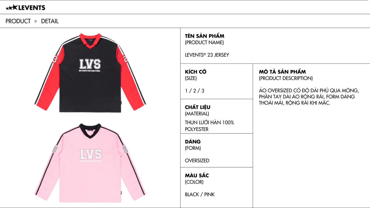 Áo Jersey Levents 23 Oversized Thun Lưới Thái Và Tricot Bóng