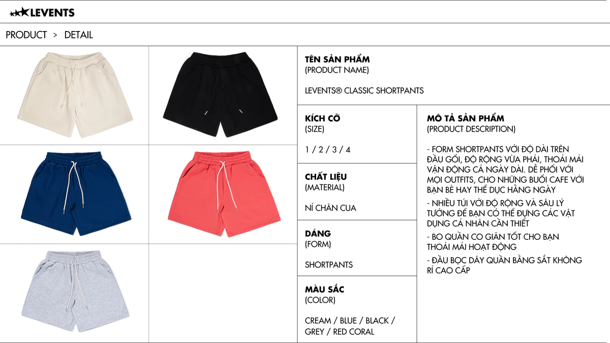 Quần Đùi Levents Classic Shortpants Nỉ Chân Cua