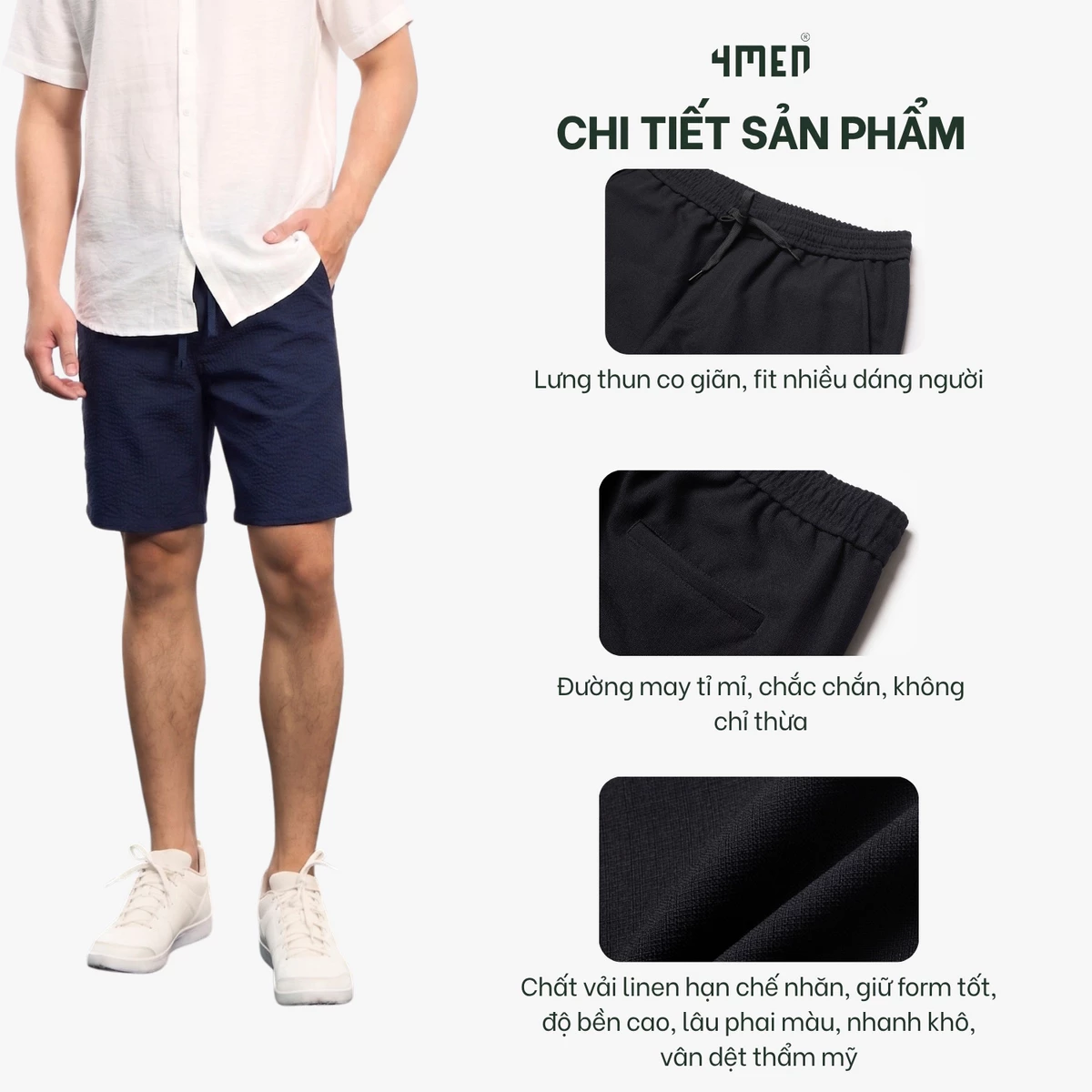 Quần Short Linen Trơn Form Straight QS085 Trẻ Trung, Năng Động, Dễ Phối Đồ