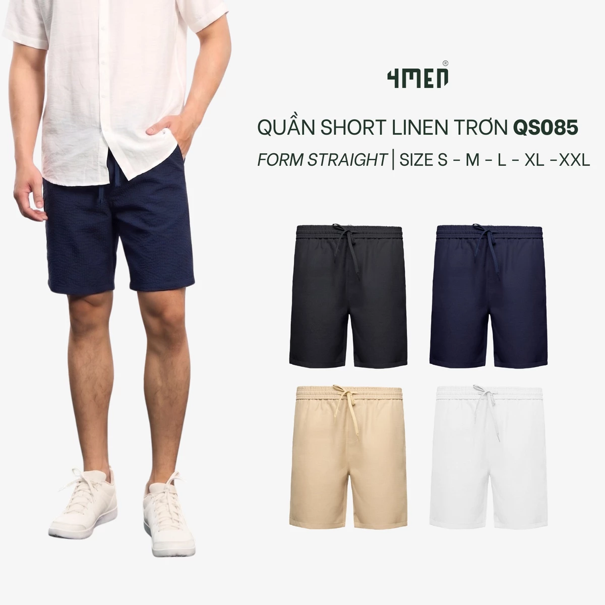 Quần Short Linen Trơn Form Straight QS085 Trẻ Trung, Năng Động, Dễ Phối Đồ