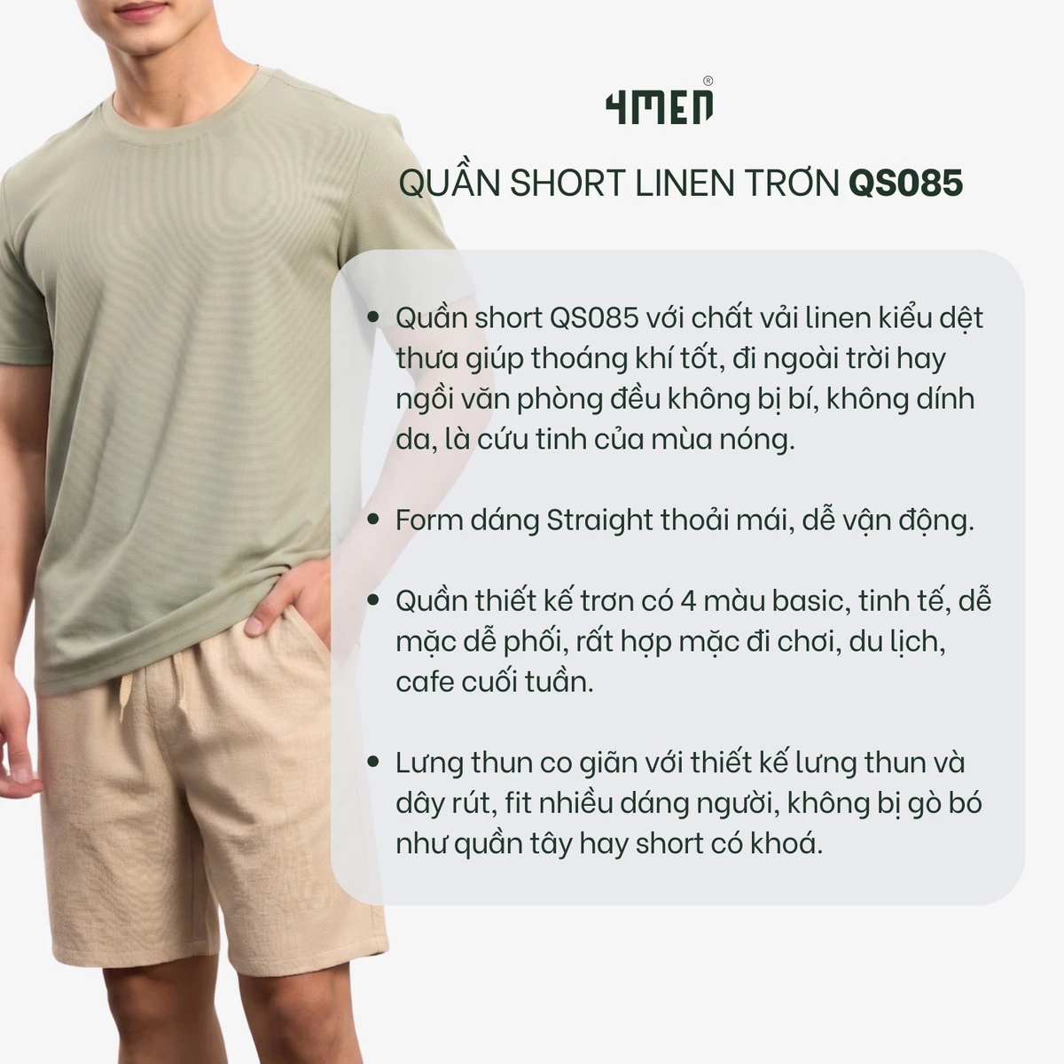 Quần Short Linen Trơn Form Straight QS085 Trẻ Trung, Năng Động, Dễ Phối Đồ