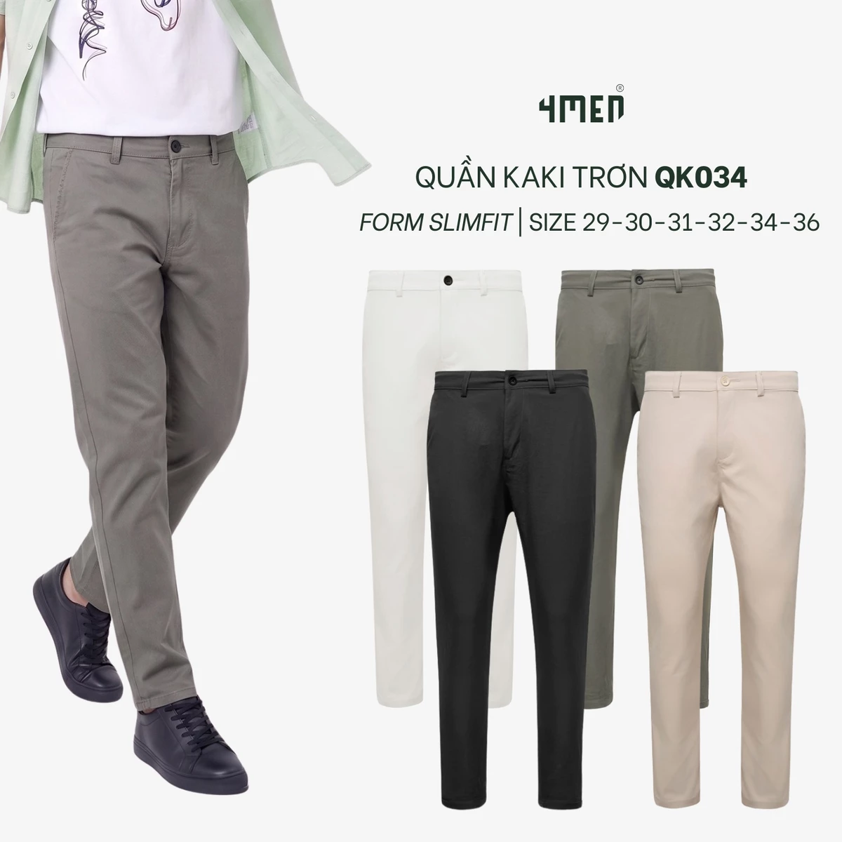 Quần Kaki Trơn Túi 2 Cơi Form Slimfit QK034 Form Slimfit Tôn Dáng, Vải Mềm Mại, Trẻ Trung, Thanh Lịch