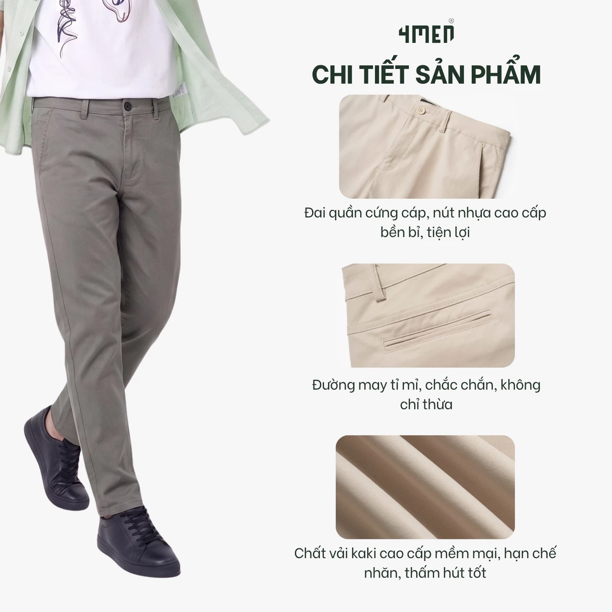 Quần Kaki Trơn Túi 2 Cơi Form Slimfit QK034 Form Slimfit Tôn Dáng, Vải Mềm Mại, Trẻ Trung, Thanh Lịch