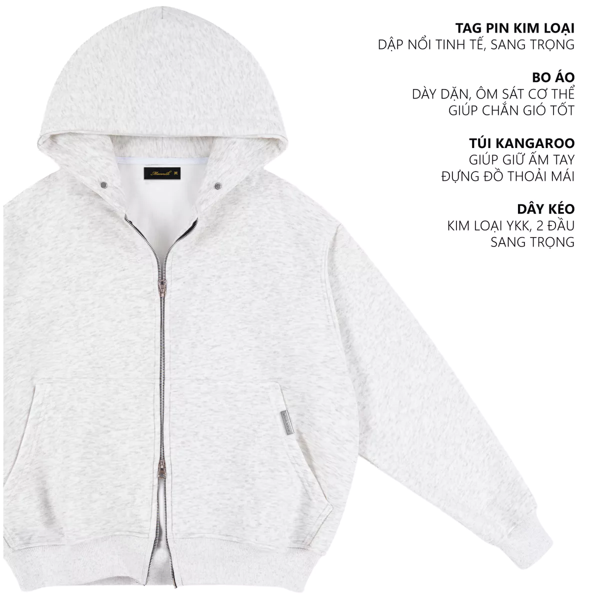 Áo Hoodie Zip MVRK Initial Unisex Boxy 400GSM Chất Nỉ Lông Cáo Dày Dặn Chống Nắng Tốt