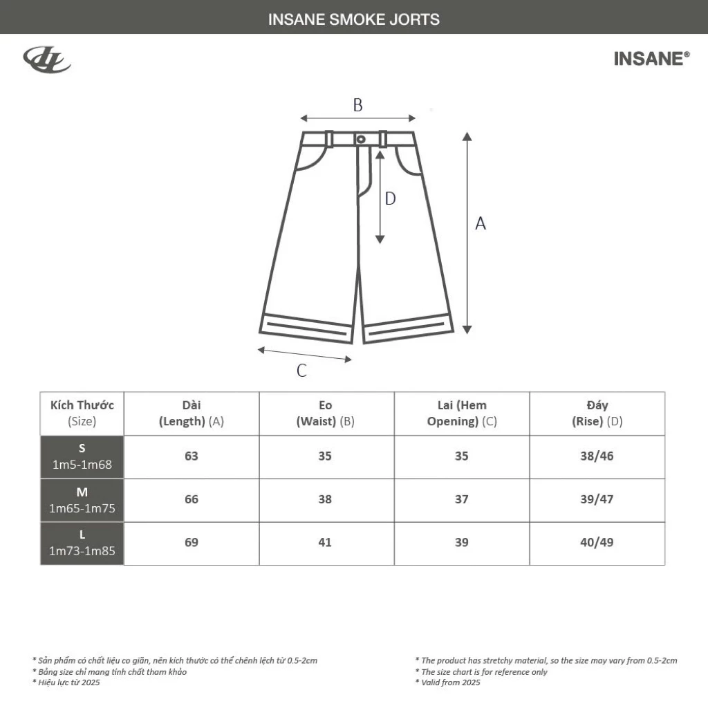 Quần Lửng InsaneClo SMOKE JORTS Form Rộng Dài Qua Gối Unisex Chất Liệu Denim
