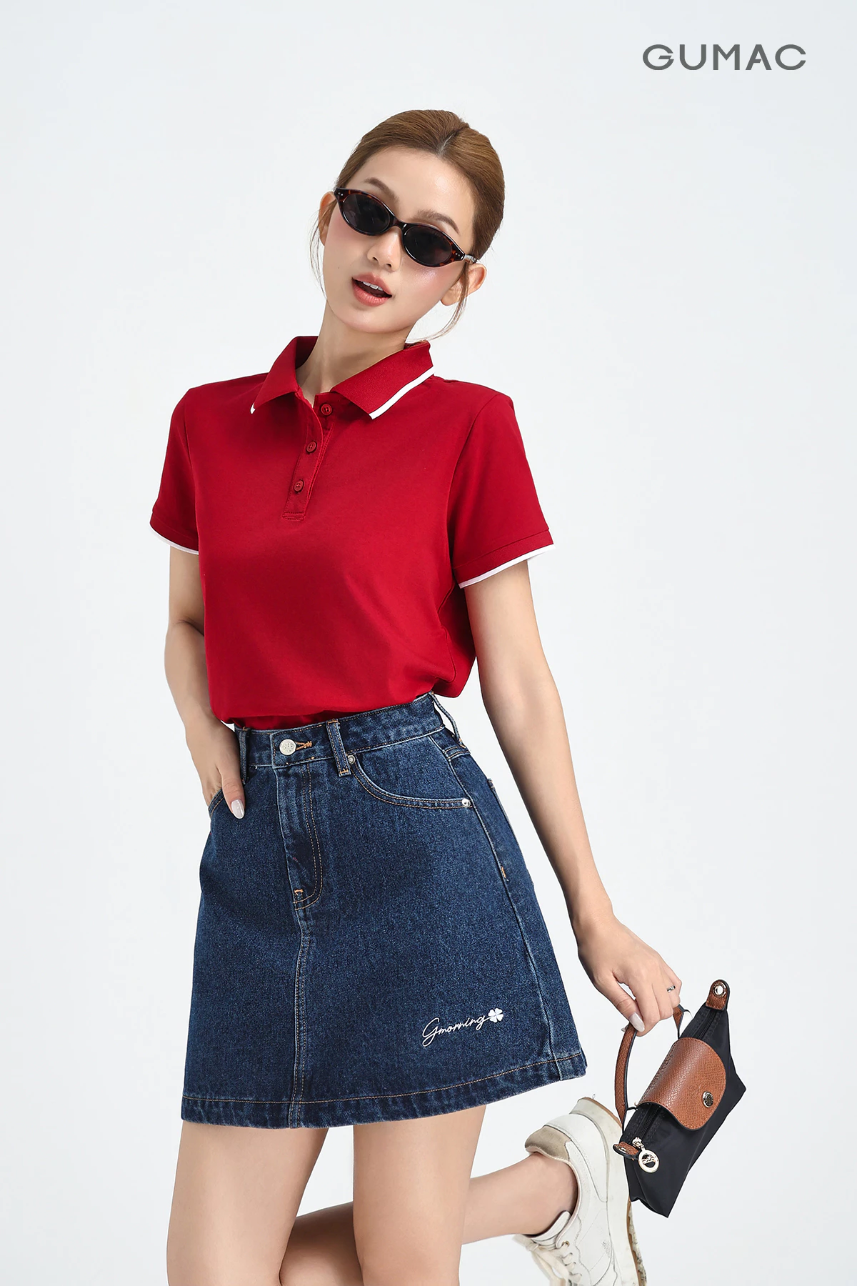 Chân Váy Jeans Nữ Gmorning - GUMAC Form Ngắn Tôn Dáng Thêu Chữ Cá Tính Thời Trang YVJF12089