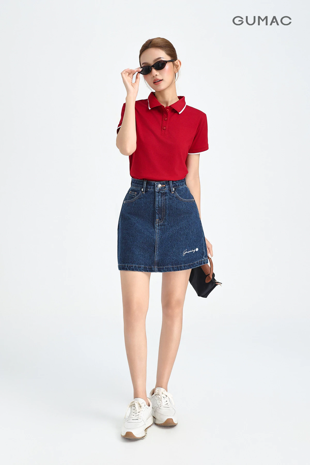 Chân Váy Jeans Nữ Gmorning - GUMAC Form Ngắn Tôn Dáng Thêu Chữ Cá Tính Thời Trang YVJF12089
