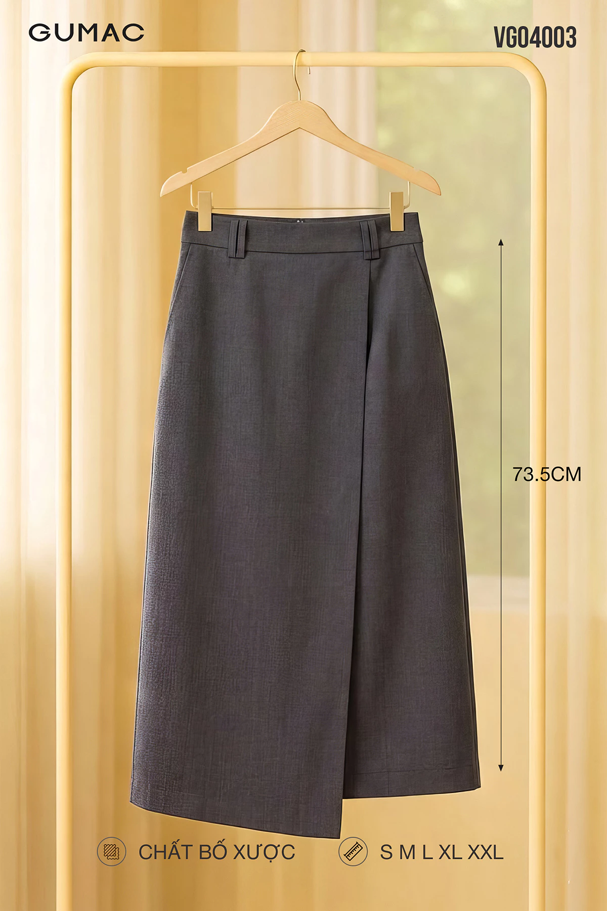 Chân Váy Nữ GUMAC Form Suông Vạt Đắp Chéo Đỉa Đôi Cách Điệu Sang Trọng VG04003