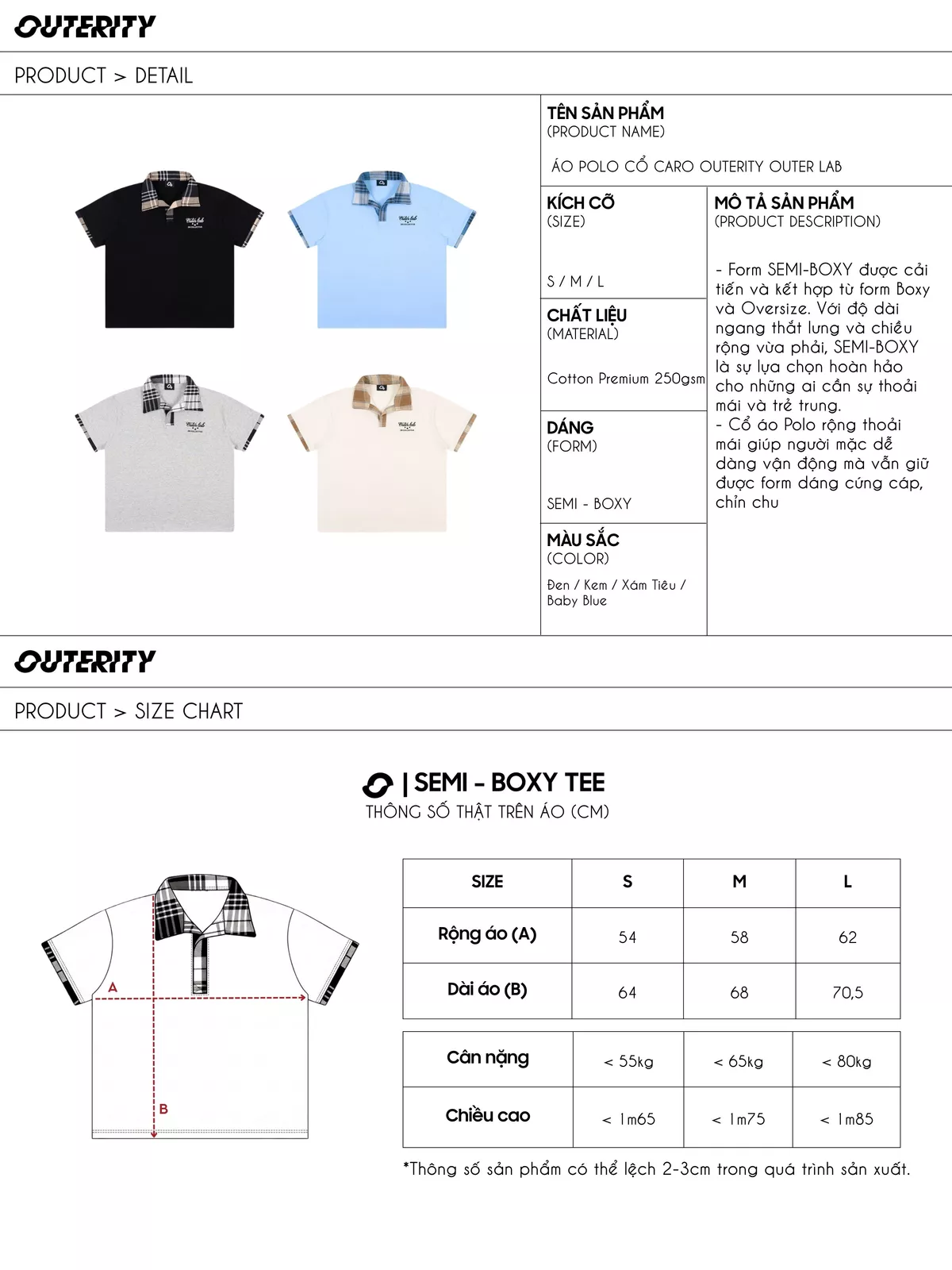 Áo Polo Cổ Caro Outerity Outer Lab Form Boxy Nam Nữ - Unisex Local Brand