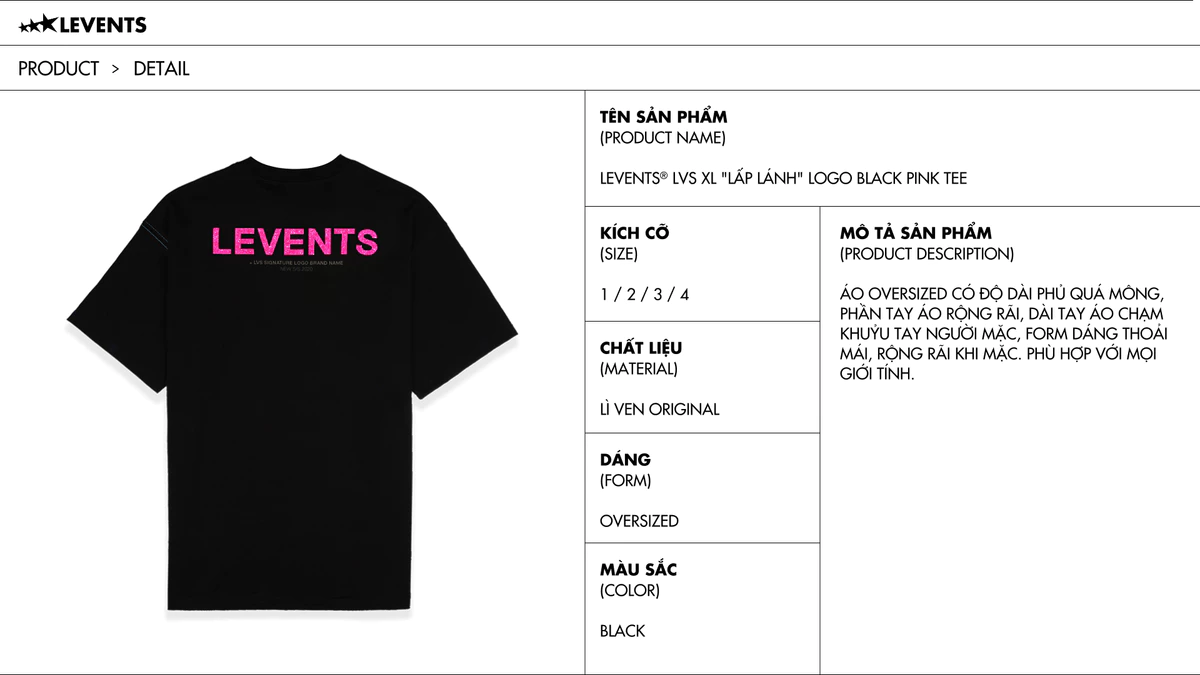 Áo thun Levents XL Logo Lấp lánh/ Black Oversized Tee 100% Cotton T-shirt