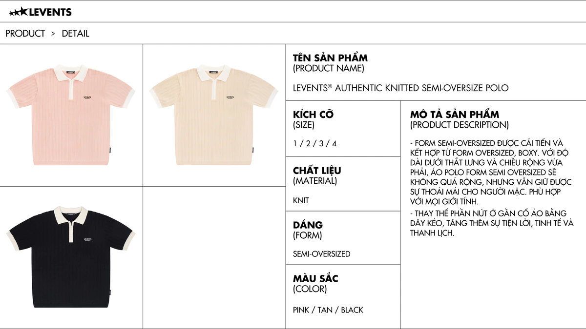 Áo Polo Levents Authentic Knitted Semi-Oversized Len Dệt