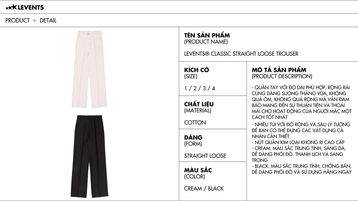 Quần Dài Levents Classic Straight Loose Trouser Form Loose Fit Cotton