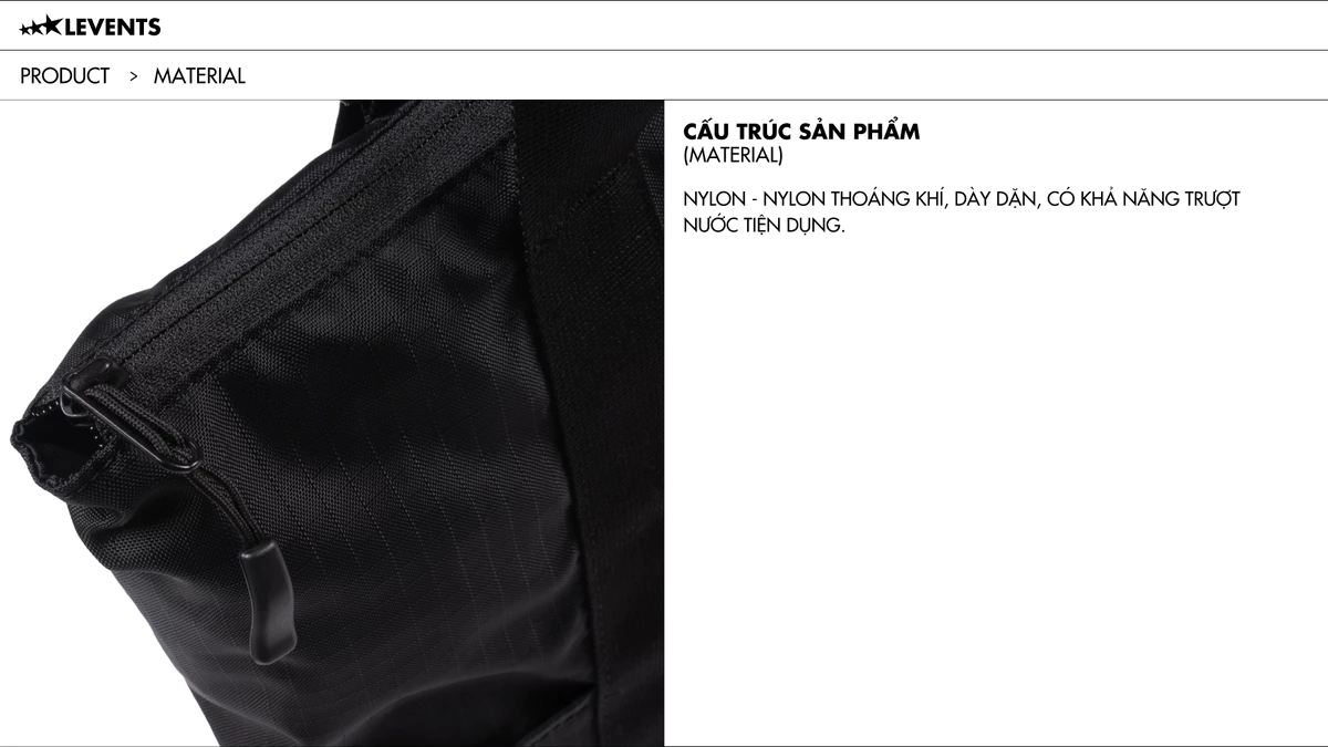 Túi Tote Levents College Nylon Tote Bag/ Black Nylon Chống Thấm