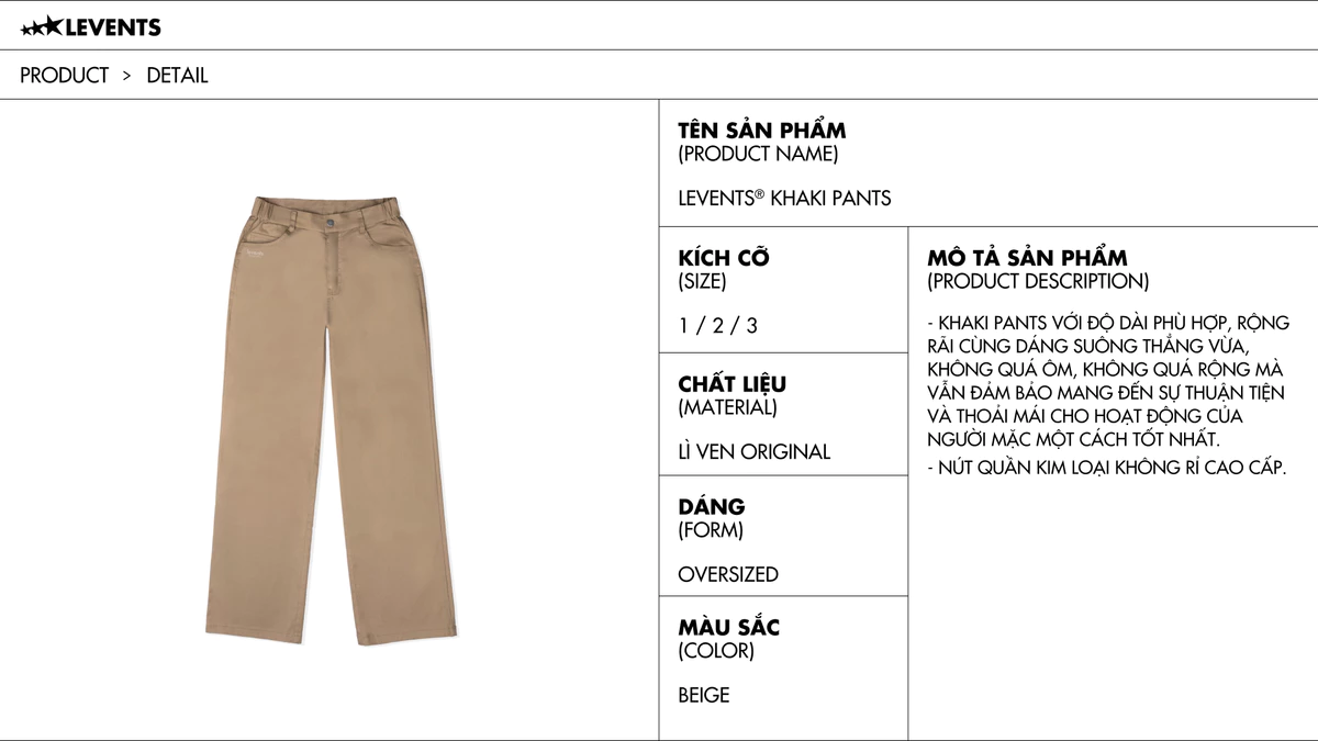 Quần Dài Levents Khaki Pants/ Beige Oversized