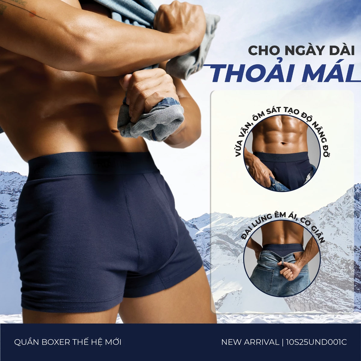 Quần Lót Nam Organic Cotton Trơn Phối Lưng Form Boxer - Routine 10S25UND001