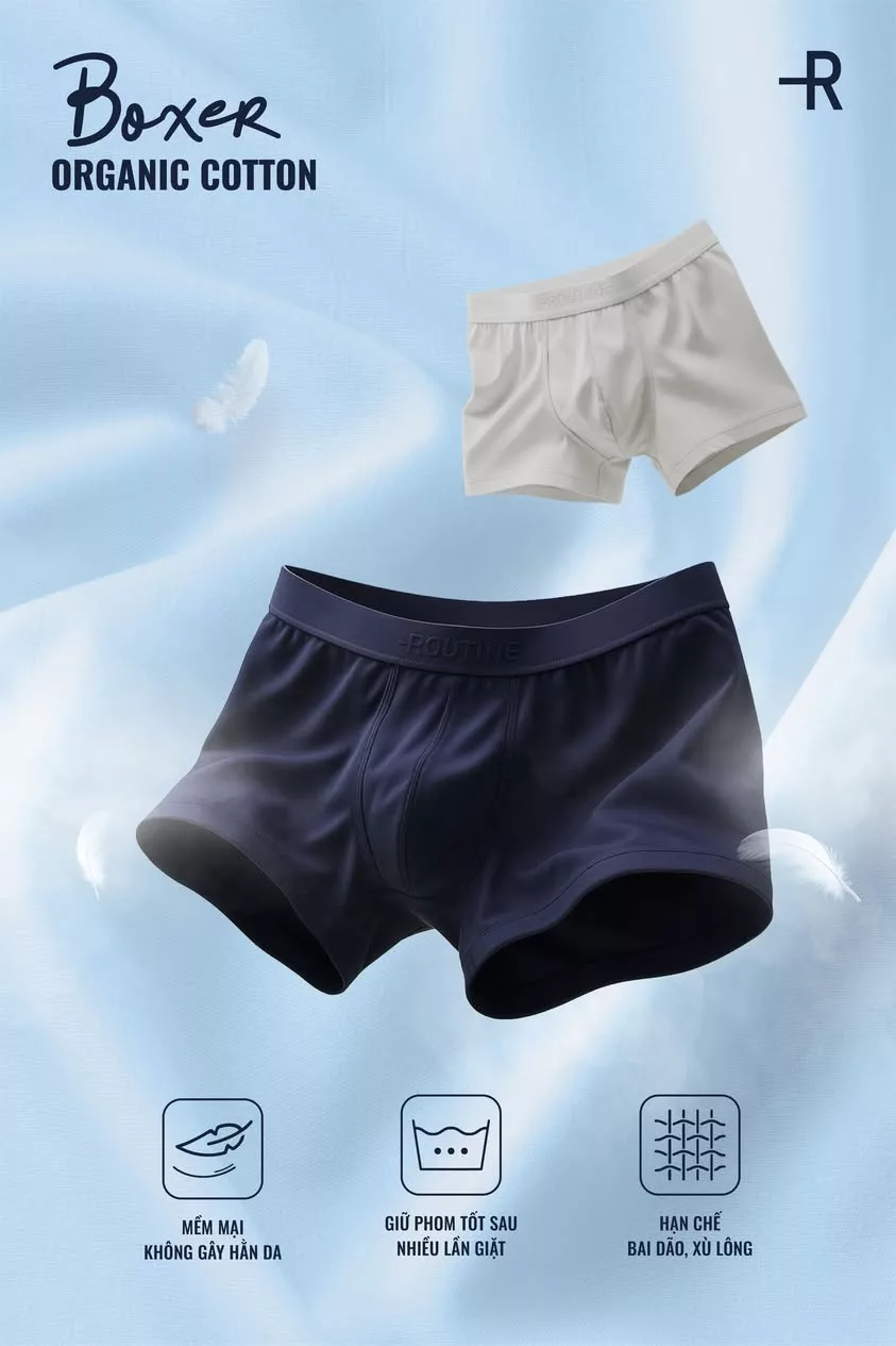 Quần Lót Nam Organic Cotton Trơn Phối Lưng Form Boxer - Routine 10S25UND001