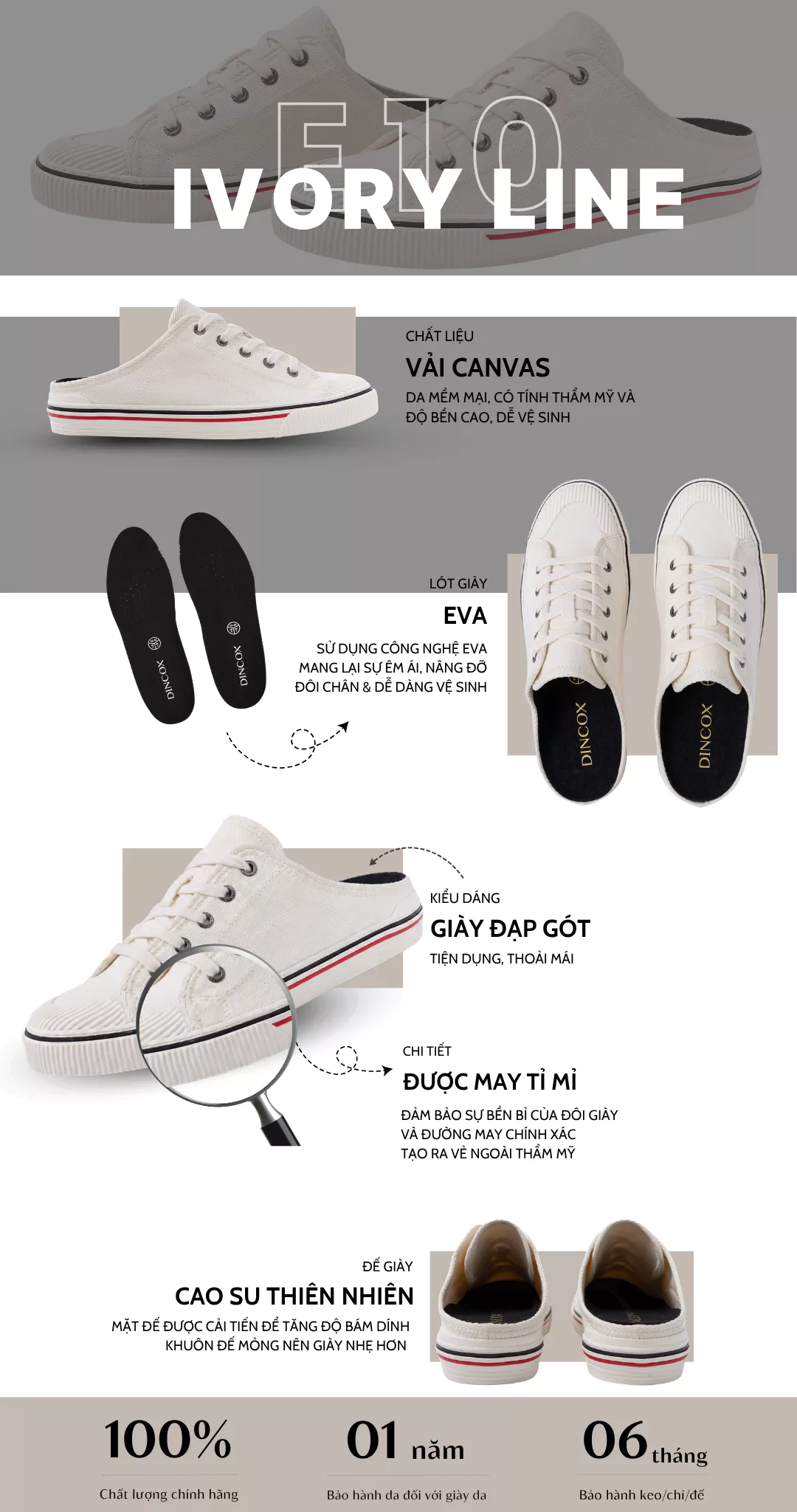 Giày Sục Đạp Gót Mules E10 CREAM LINE Vải Sneaker Unisex, Giày Sục Thể Thao Tăng Chiều Cao