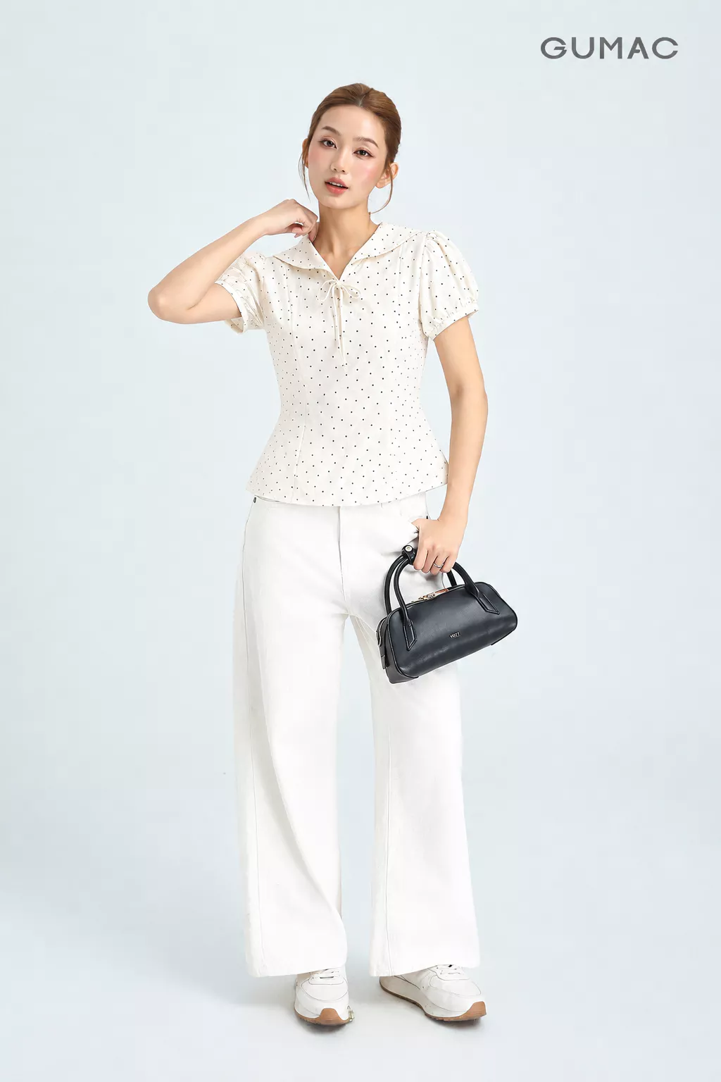 Áo Peplum Nữ Gmorning - GUMAC Tay Phồng Cổ Thủy Thủ Đính Nơ Nữ Tính Hiện Đại YAG06042