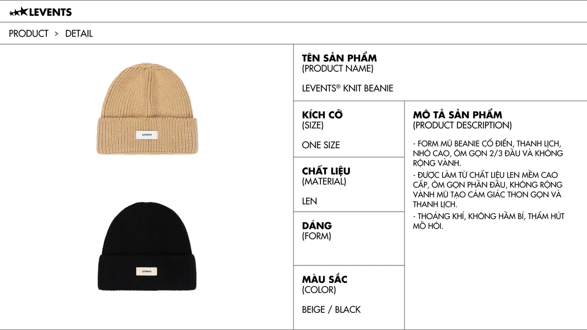 Nón Levents Knit Beanie/ Light Brown Beanie Len