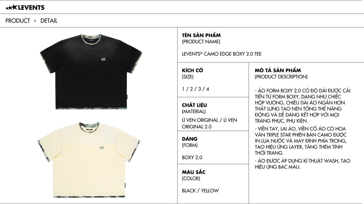 Áo Thun Levents Camo Edge Boxy 2.0 Tee 100% Cotton T-shirt