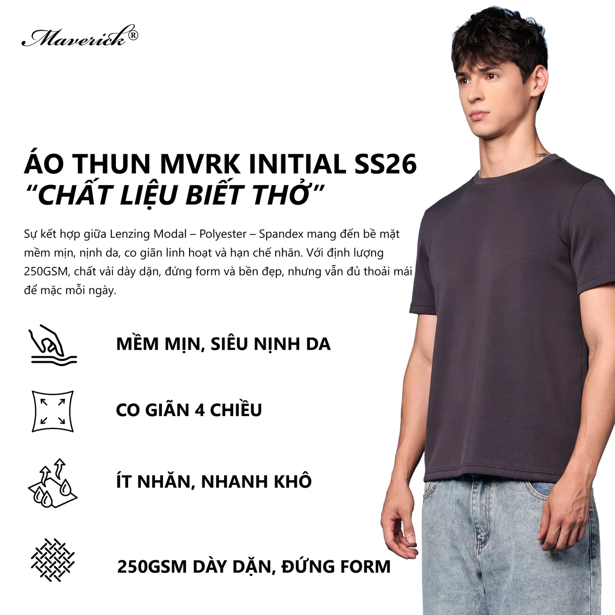 MVRK Official Áo Thun Trơn Cao Cấp Sợi Gỗ Sồi Lenzing Modal 250 GSM - Form Regular