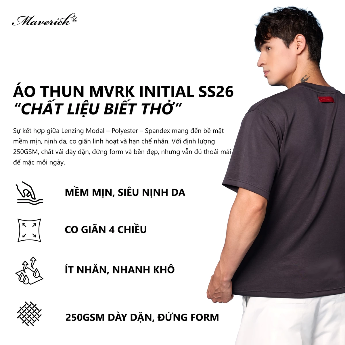 MVRK Official Áo Thun Trơn Cao Cấp Sợi Gỗ Sồi Lenzing Modal 250 GSM - Form Oversized