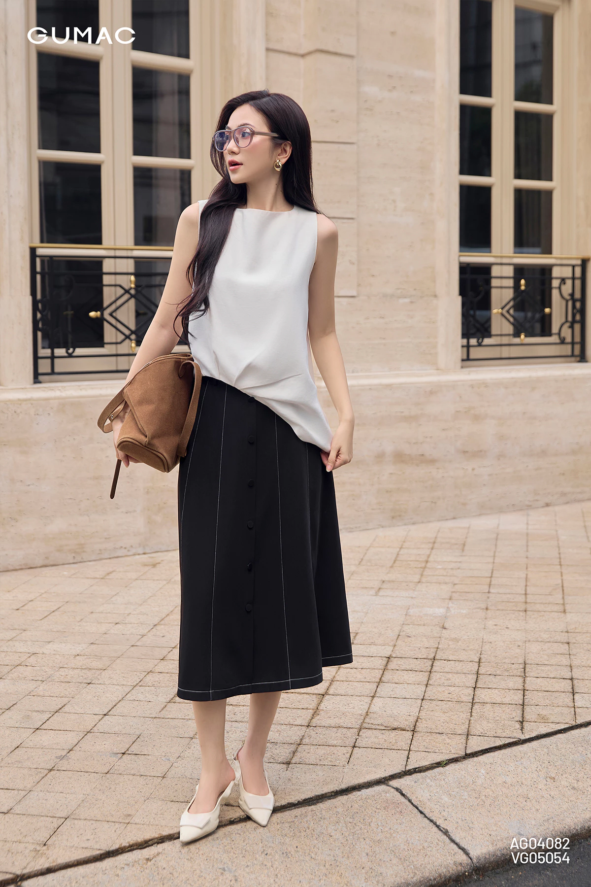 Chân Váy Nữ GUMAC Phom A Xòe Nhẹ Túi Xéo Thanh Lịch VG05054