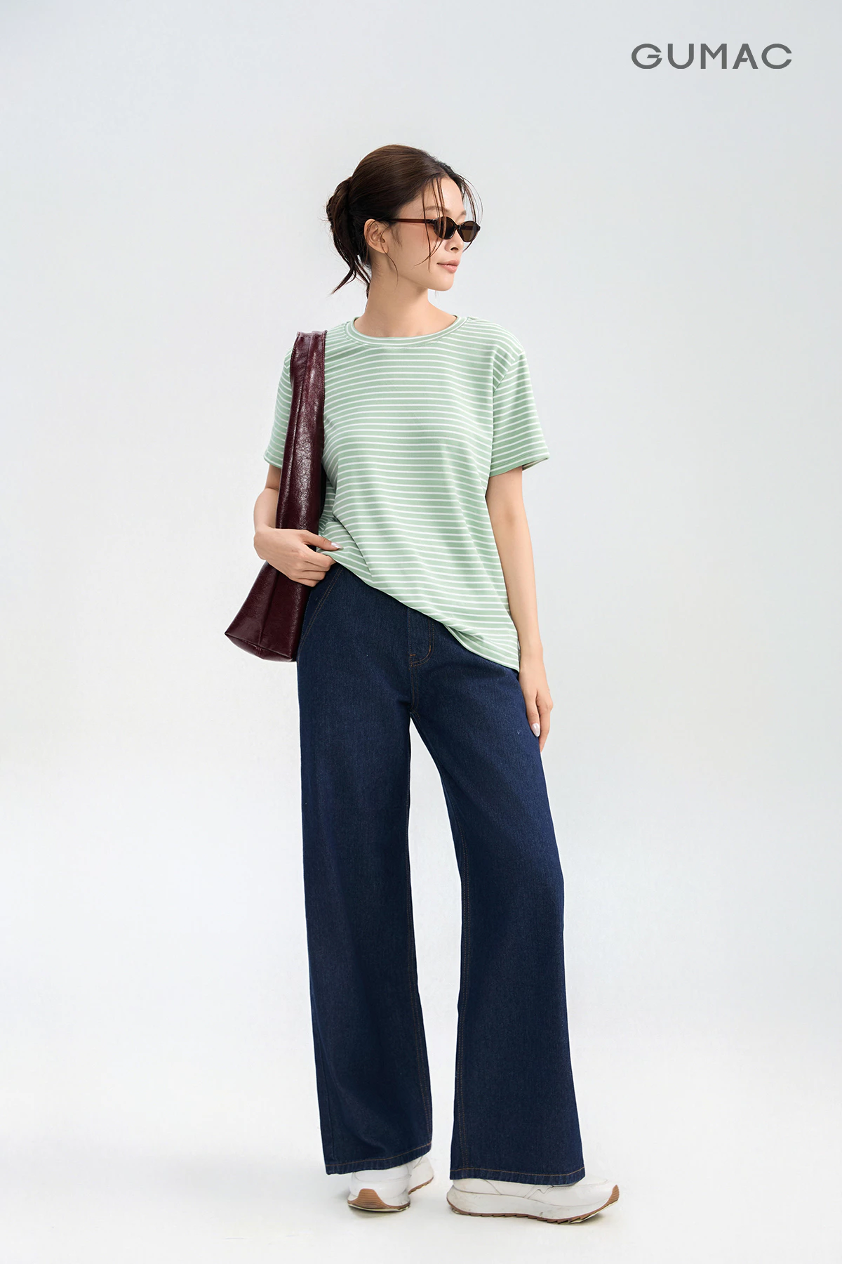 Quần Jeans Nữ GUMAC Form Ống Rộng Thiết Kế Basic Dễ Phối Đồ Hằng Ngày QJG05008