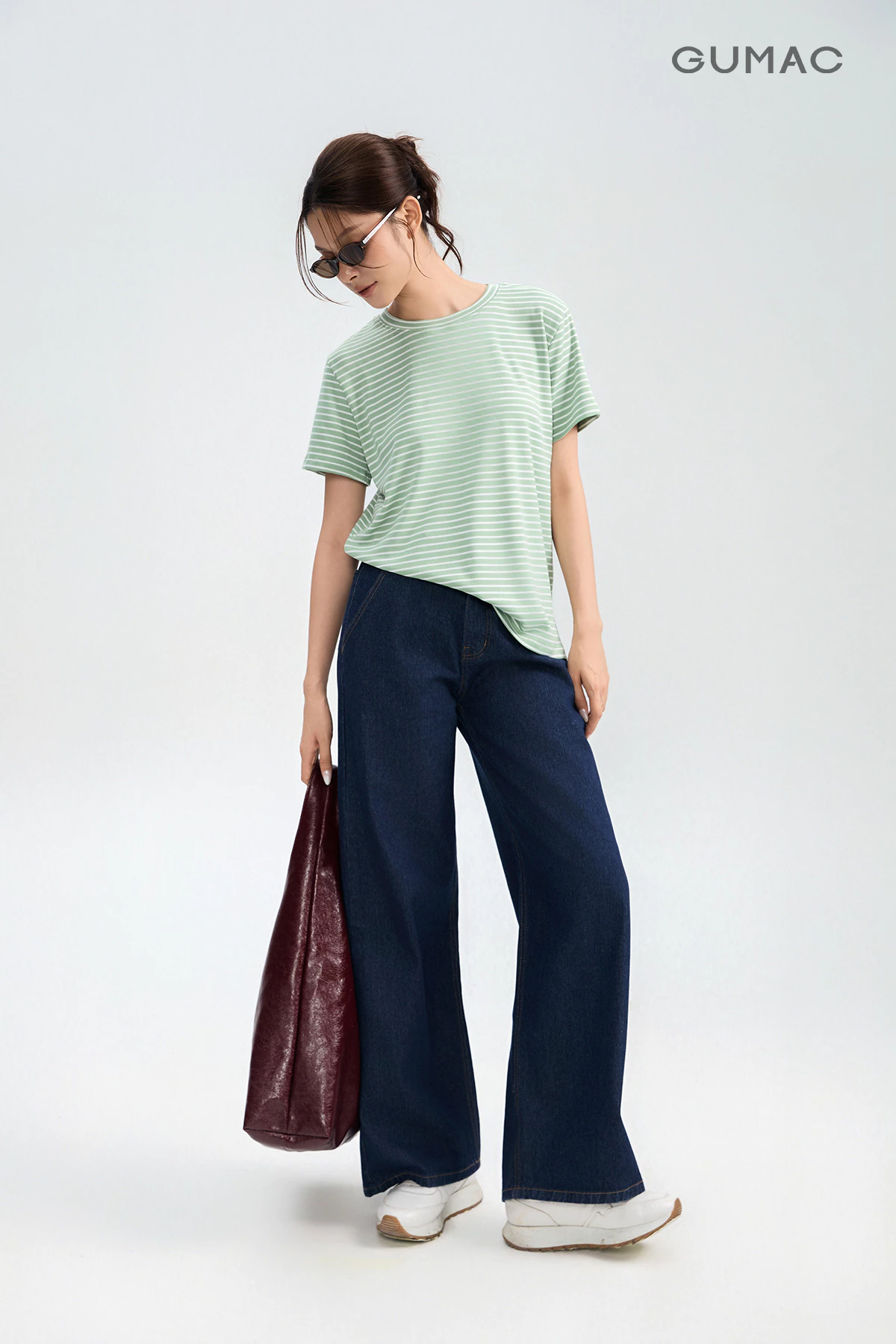 Quần Jeans Nữ GUMAC Form Ống Rộng Thiết Kế Basic Dễ Phối Đồ Hằng Ngày QJG05008