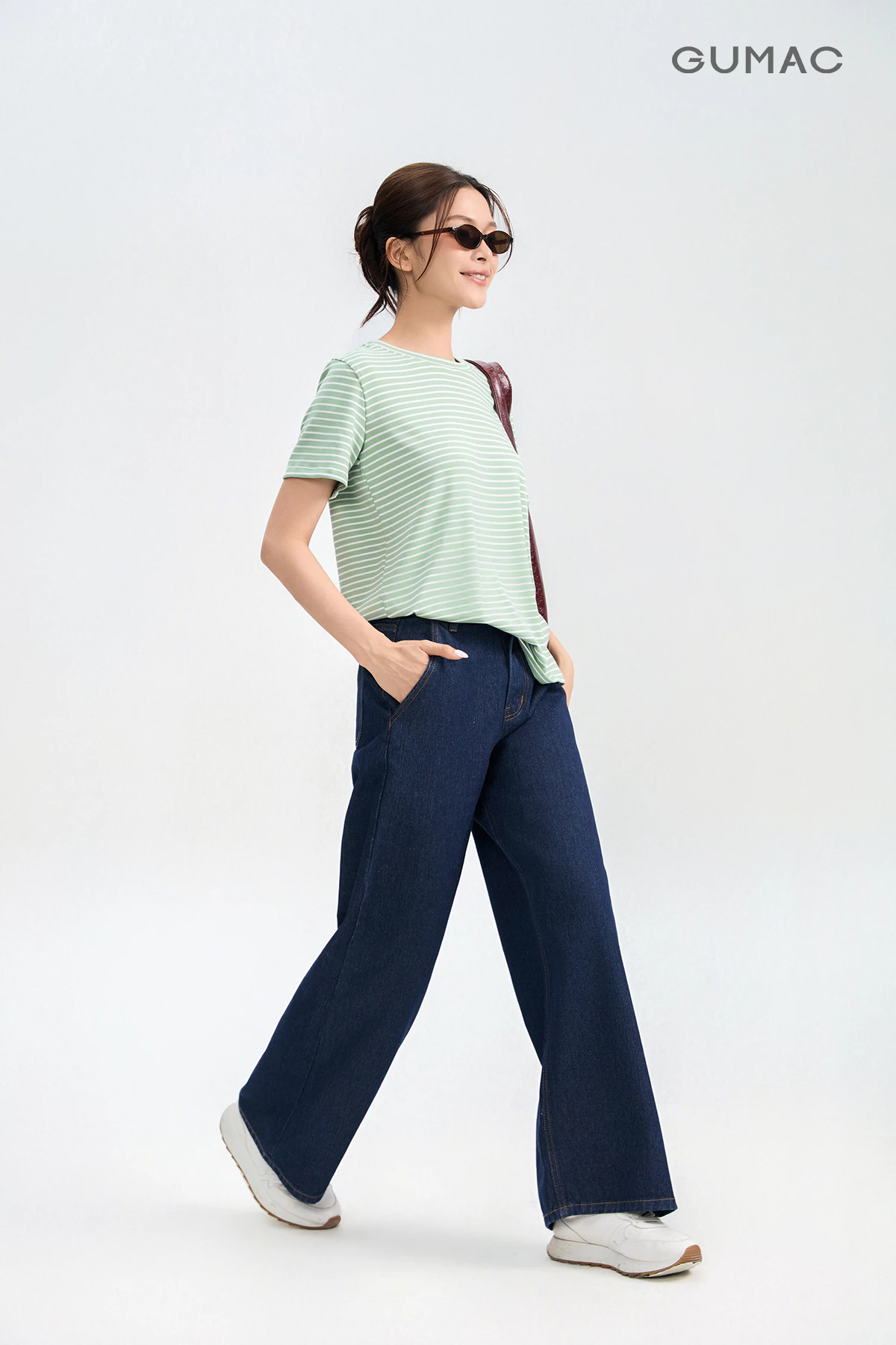 Quần Jeans Nữ GUMAC Form Ống Rộng Thiết Kế Basic Dễ Phối Đồ Hằng Ngày QJG05008