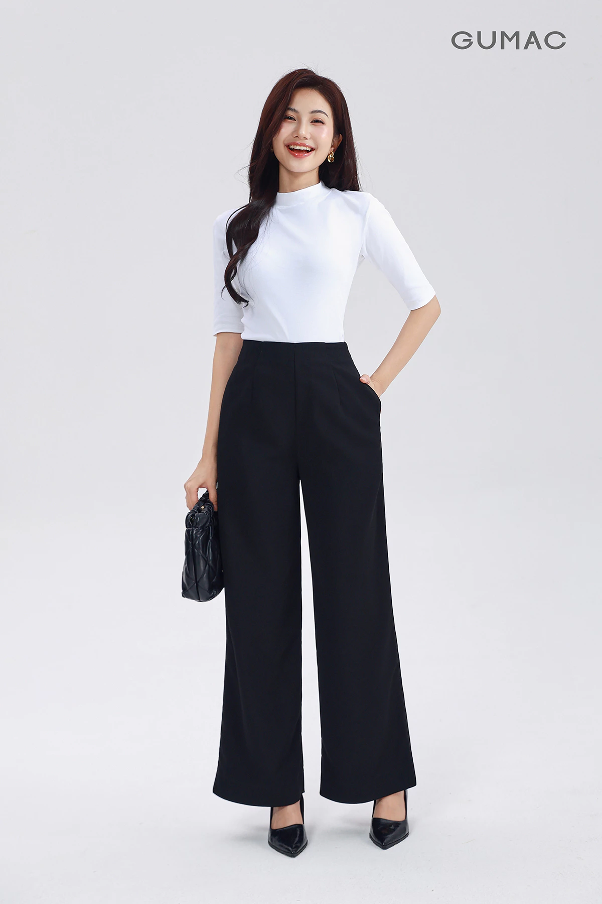 Quần Ống Rộng GUMAC Lưng Liền Chiết Ben Trước Sau Hai Túi Sườn Tiện Lợi Dễ Phối Đồ LQG05066
