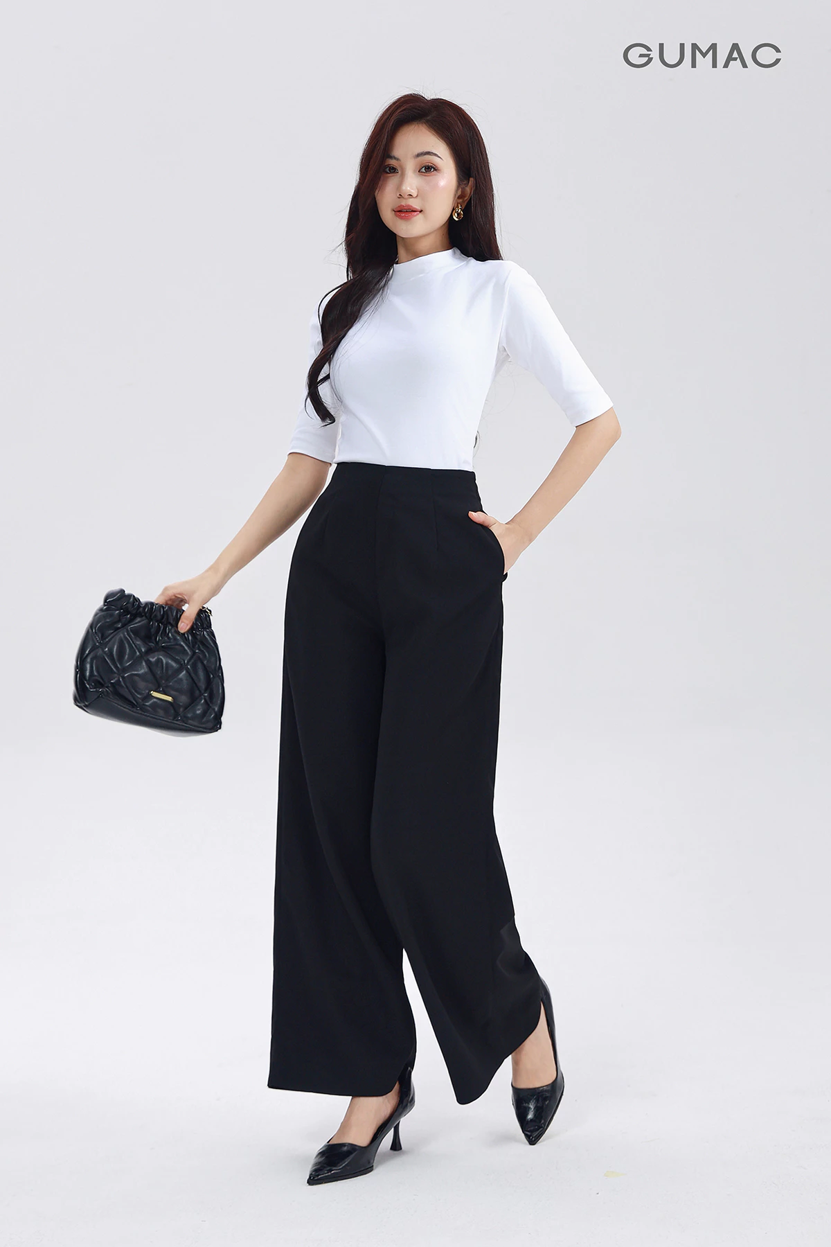 Quần Ống Rộng GUMAC Lưng Liền Chiết Ben Trước Sau Hai Túi Sườn Tiện Lợi Dễ Phối Đồ LQG05066