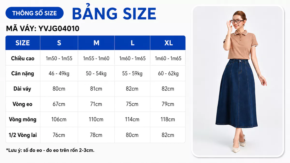 Chân váy jeans GUMAC - Gmorning denim form A midi cách điệu thân trước có túi hàm ếch YVJG04010