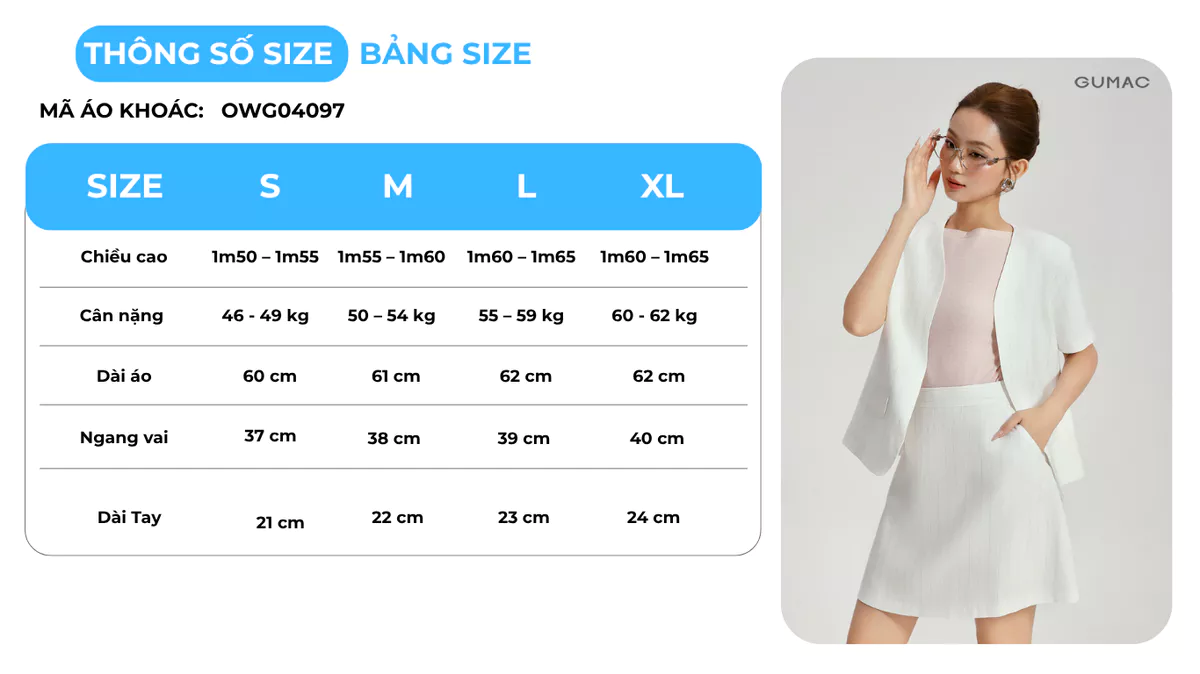 Set Lẻ Công Sở GUMAC Áo Khoác Blazer 2 Lớp OWG04096 - Chân Váy Chữ A Dáng Ngắn 2 Lớp Vải Bố Cao Cấp VG04089