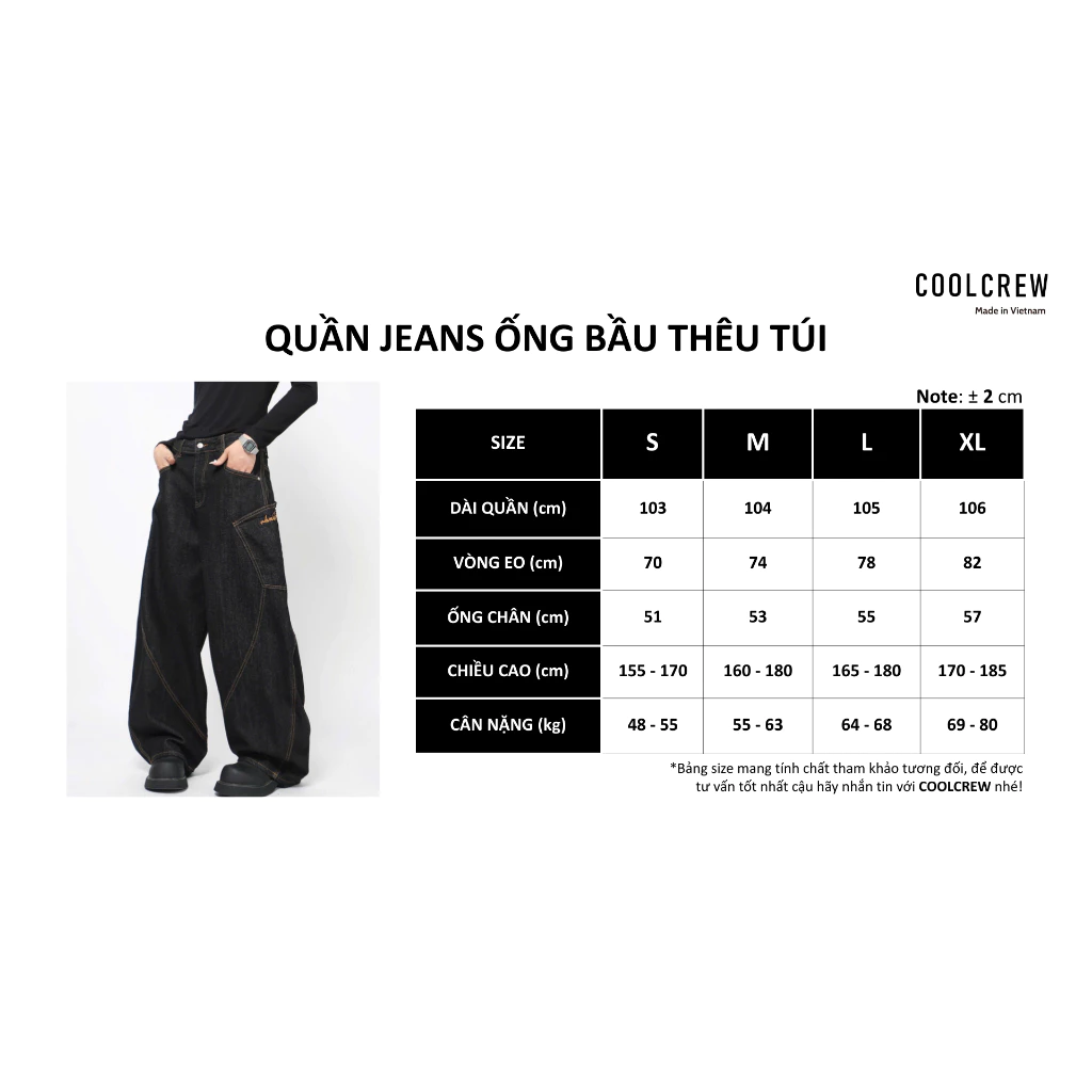 Quần Jean Dài Ống Rộng Túi Kiểu Thêu 𝐂𝐎𝐎𝐋𝐂𝐑𝐄𝐖 Unisex Nam Nữ QTD066