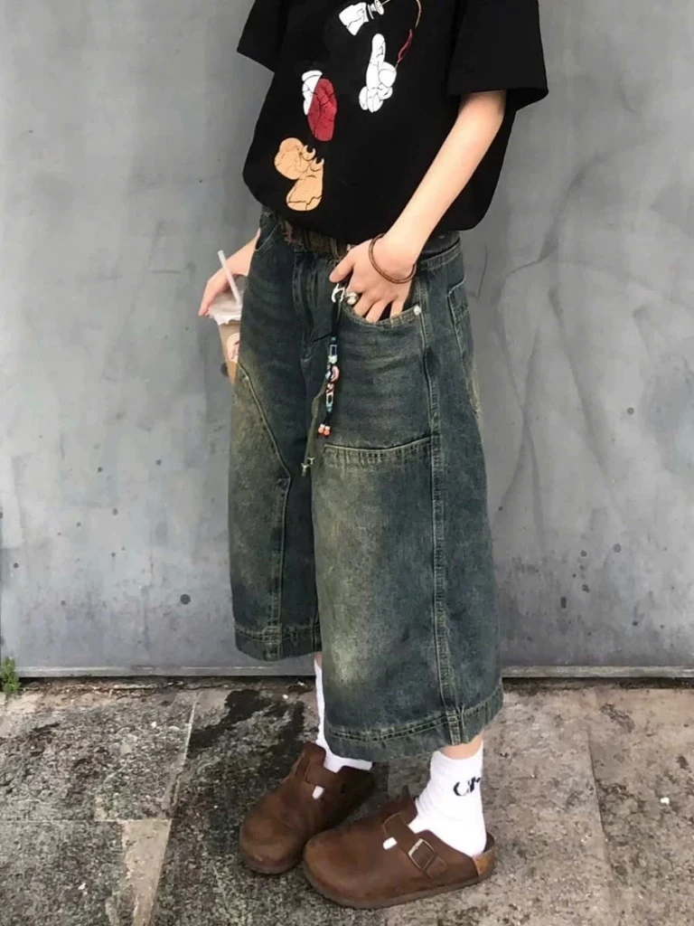 Quần Jeans Short Lửng Túi Kiểu 𝐂𝐎𝐎𝐋𝐂𝐑𝐄𝐖 Dáng Rộng Nam Nữ Phong Cách Bụi Bặm Đường Phố QTL046